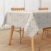 Lofaris Gold Geometric Grid Rhombus White Rectangle Tablcloth